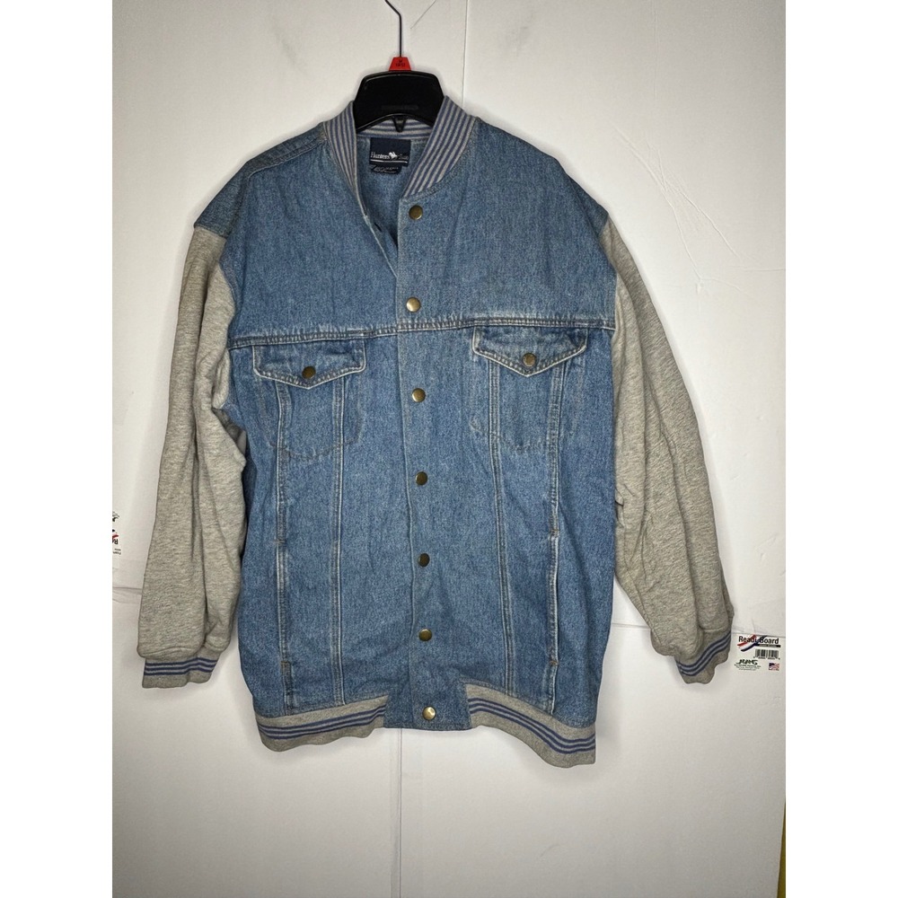 Hunters Run Denim Jacket Mens Size Medium Gray Sleeve Varsity‎ Style